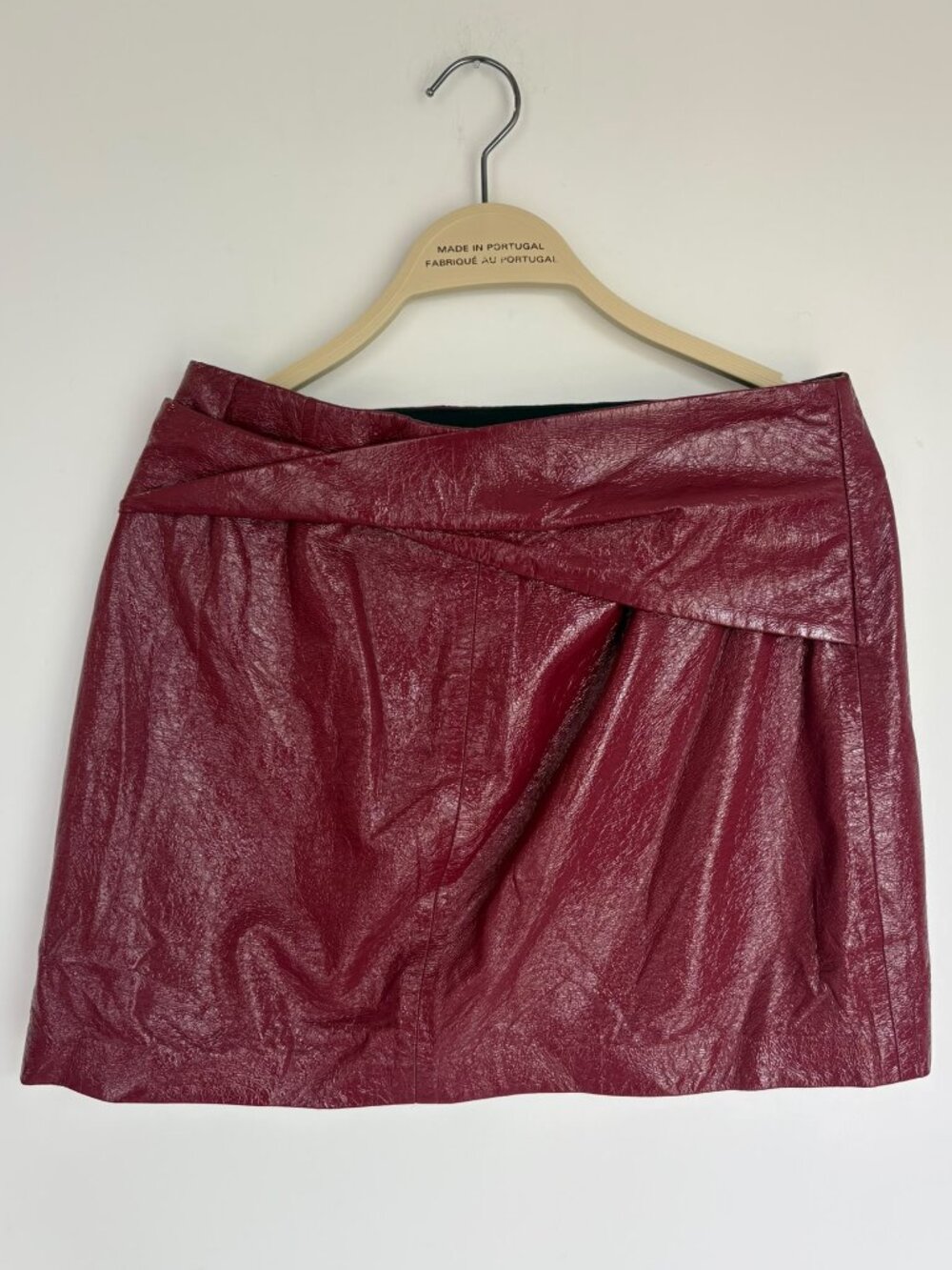 Zara TRF Burgundy Faux Patent Leather Wrap Mini Skirt – Size M